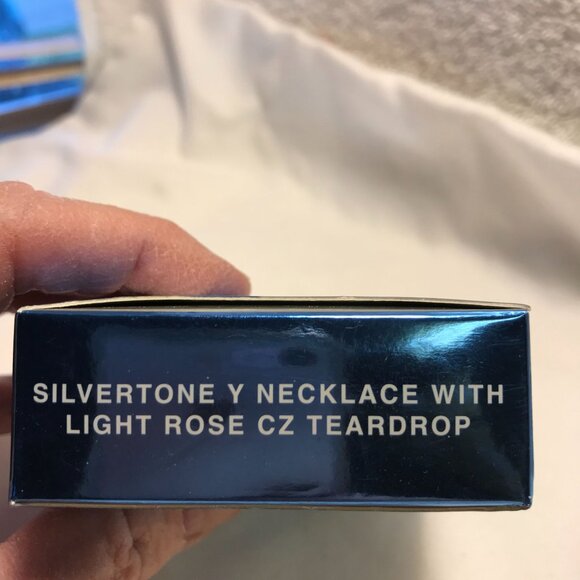 Avon Silvertone Y Necklace With Light Rose CZ Teardrop - Picture 3 of 12